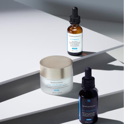 2 bottles and one cream samples of Skinceuticals products